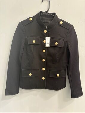 White House Black Market Black Military-Inspired Blazer with Gold Buttons